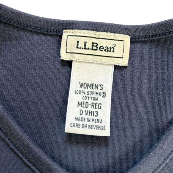 LL Bean V Neck Long Sleeve Top Supima Cotton Navy Blue Womens Size Medium - Picture 3 of 5